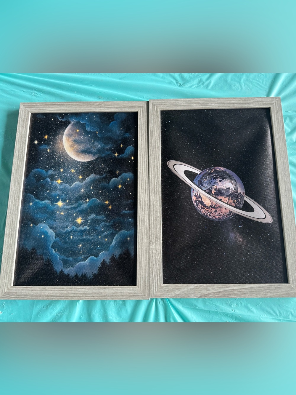 Framed Space Wall Art Pair - Planet & Nebula Prints